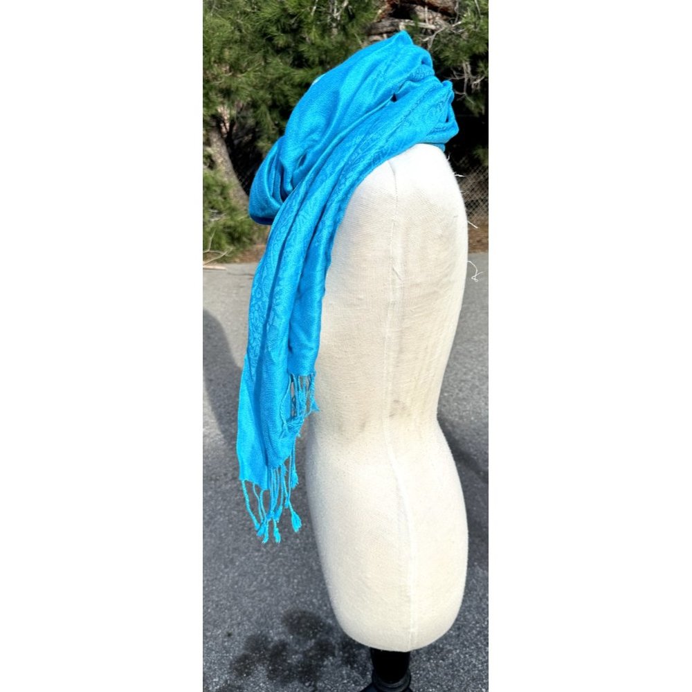 Pash Mina Blue Sarf Paisley Fringe Neck Warmer Wrap Silk Pushmina Adult Womens - Picture 2 of 9